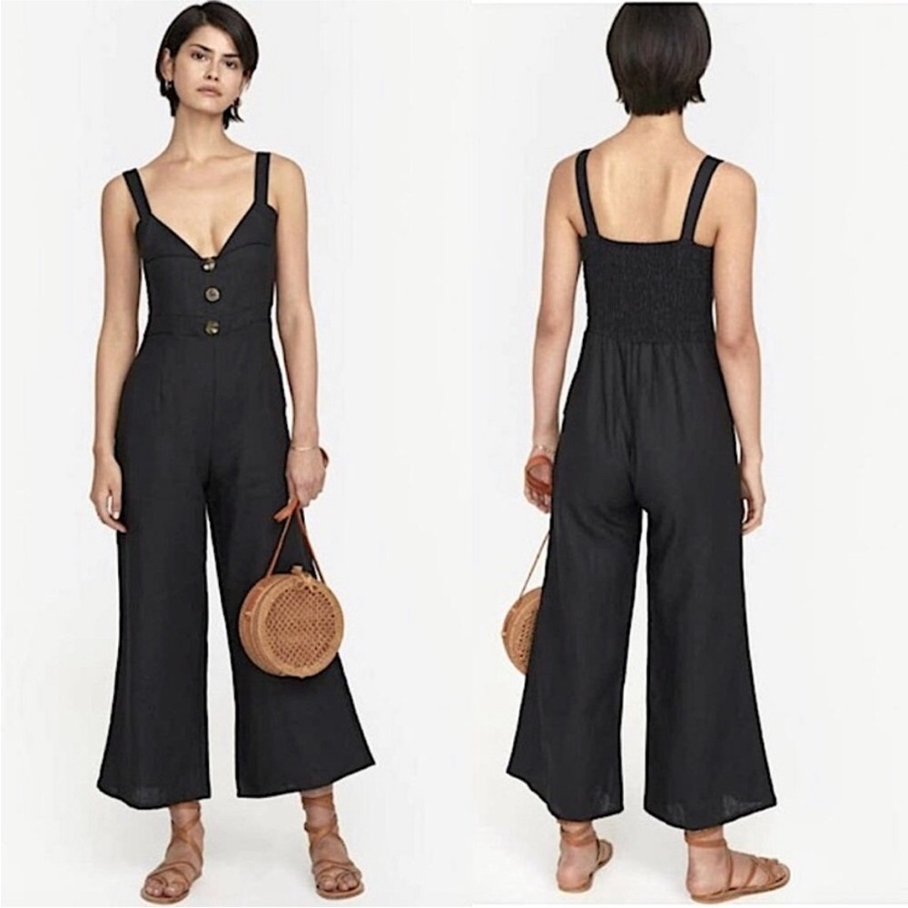 Faithfull the Brand Linen Scout Jumpsuit Washed Delave Black